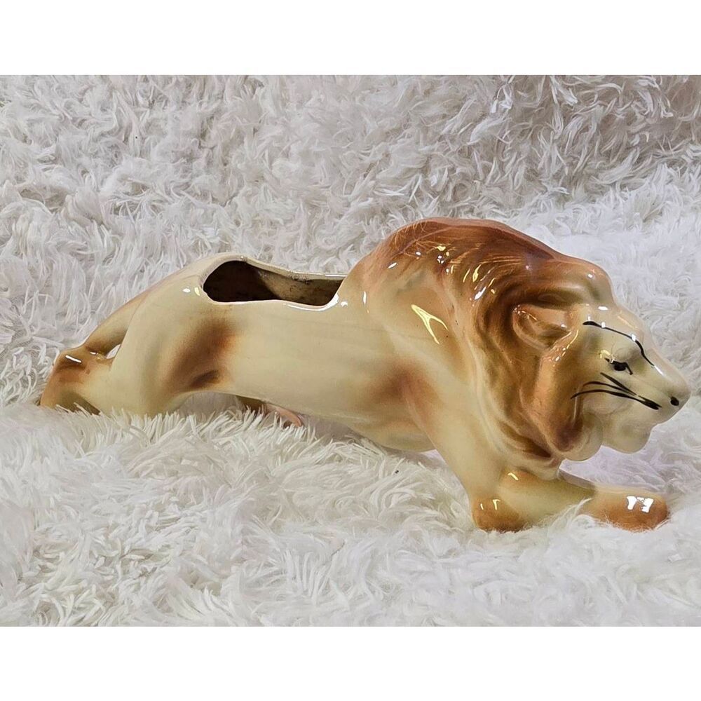 Mid-Century Modern Ceramic Lion Planter